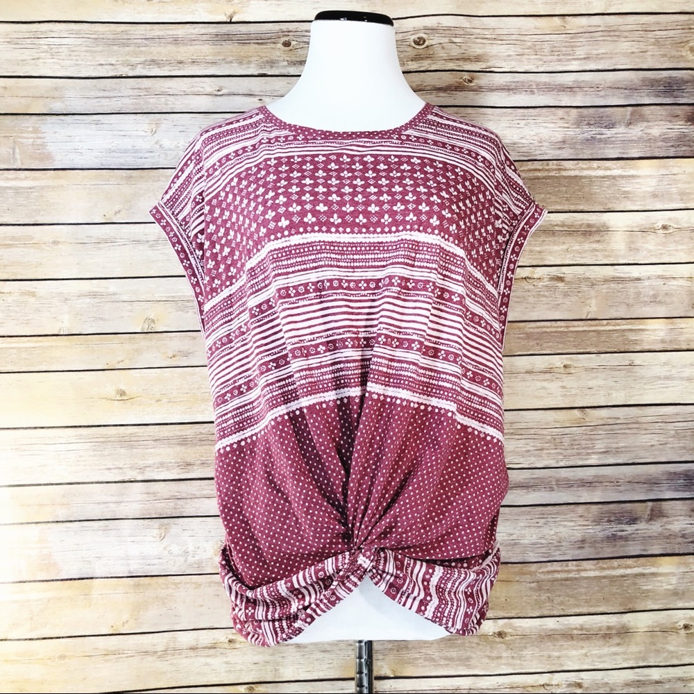 Lucky Brand Red & White Knot Tie Front Blouse